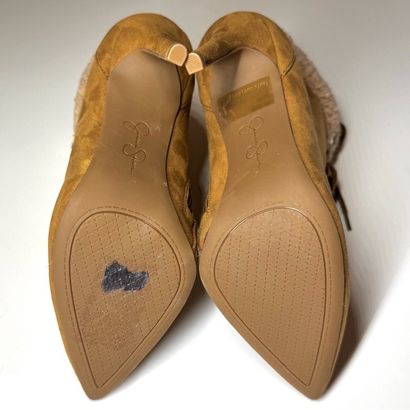 Jessica Simpson Women’s Heeled Faux Fur Tan Suede Pirlie‎ Fuzzy Booties Size- 6M - Picture 10 of 11